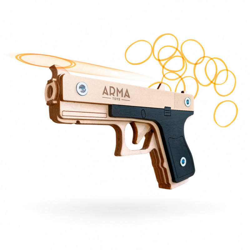 Деревянный пистолет «Глок 26» , игрушка-резинкострел ARMA.TOYS, в сборе, многозарядный