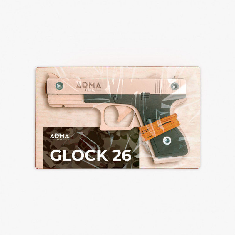Деревянный пистолет «Глок 26» , игрушка-резинкострел ARMA.TOYS, в сборе, многозарядный