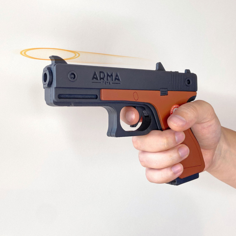Деревянный пистолет «Глок», игрушка-резинкострел ARMA.TOYS, окрашенный, многозарядный