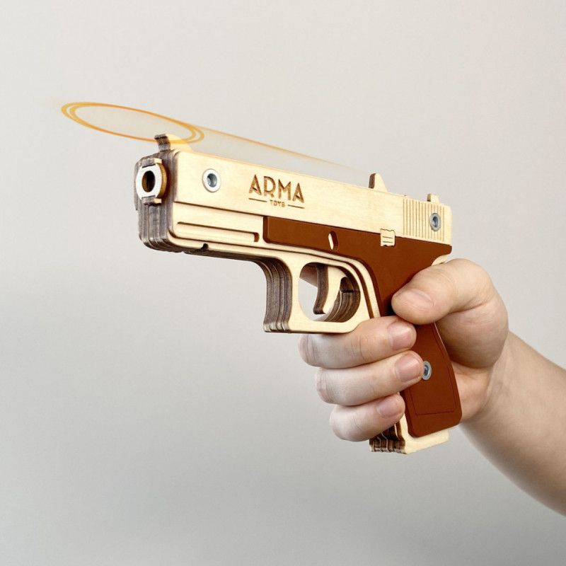 Деревянный пистолет «Глок», игрушка-резинкострел ARMA.TOYS, в сборе, многозарядный