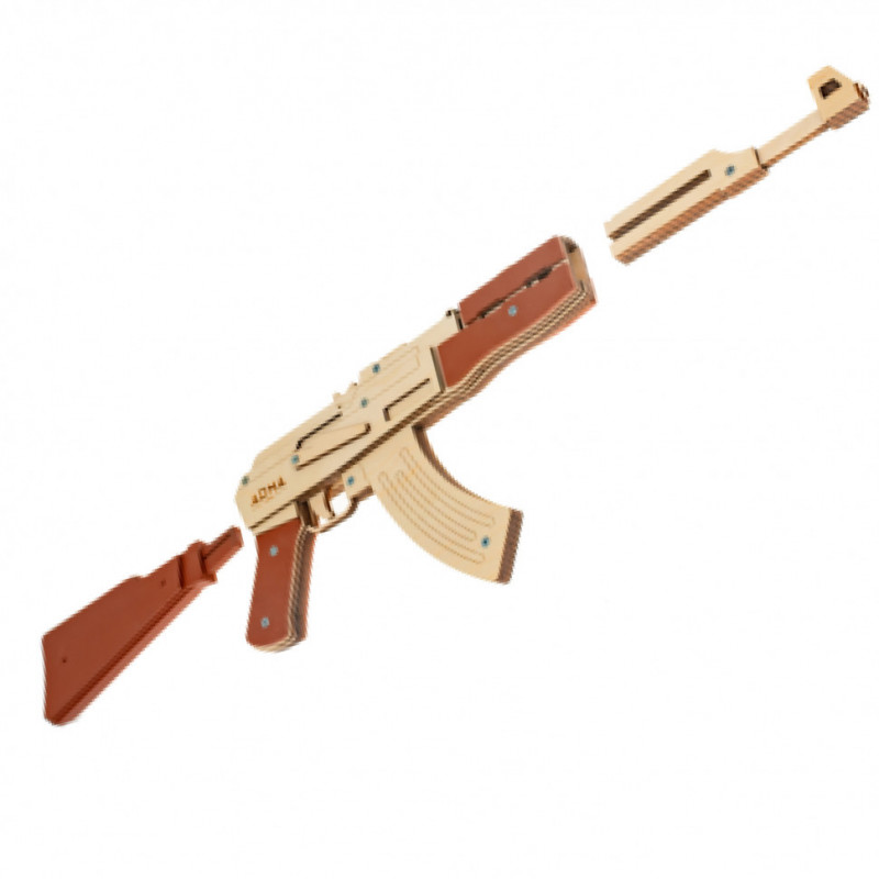 Многозарядный автомат-резинкострел ARMA из дерева, фрагментарно окрашенный, со стрельбой очередями и съемным прикладом