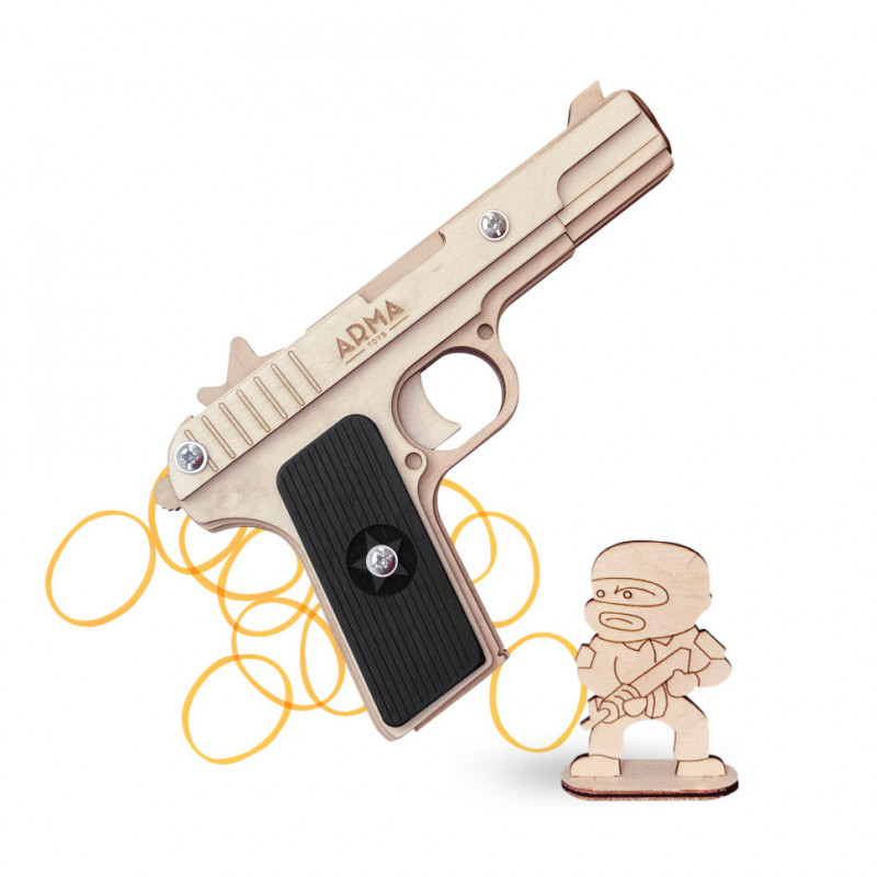 Деревянный пистолет ТТ (Тульский Токарева), игрушка-резинкострел от ARMA.TOYS в натуральную величину