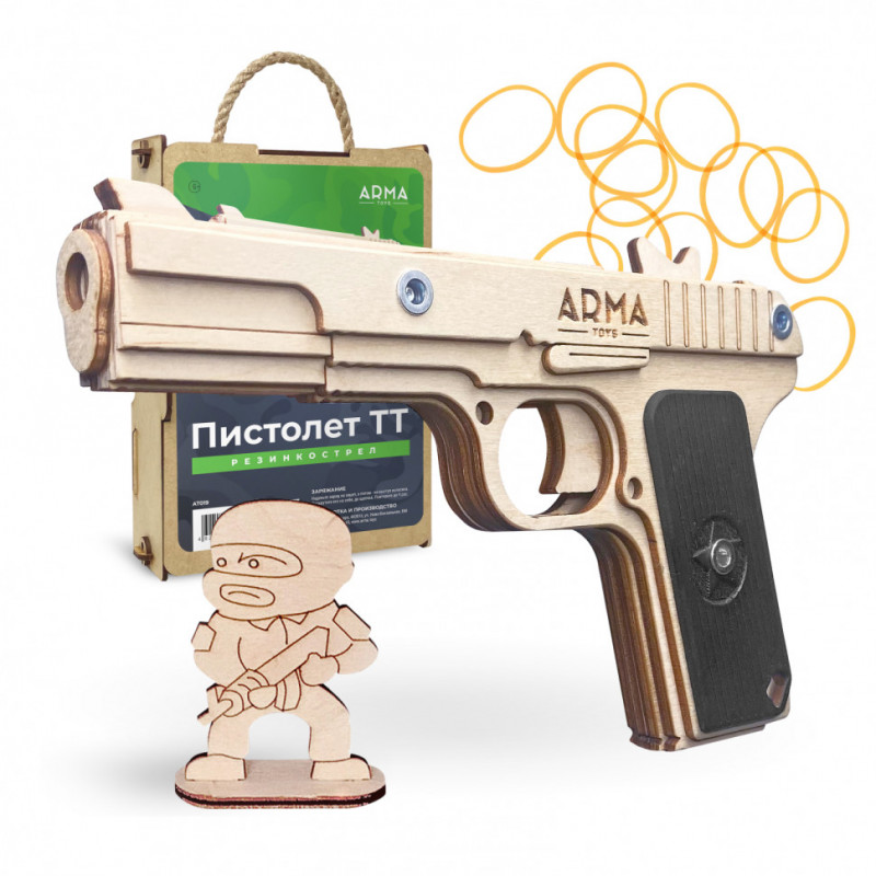 Деревянный пистолет ТТ (Тульский Токарева), игрушка-резинкострел от ARMA.TOYS в натуральную величину