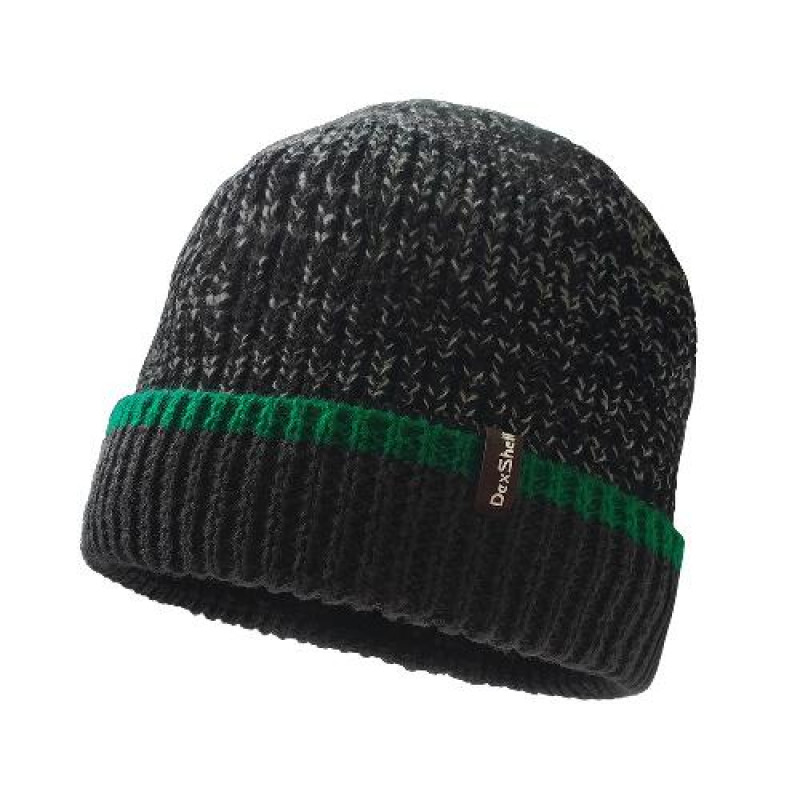 Шапка водонепроницаемая Dexshell Cuffed Beanie, DH353GRN черная с зеленой полоской, размер S/M