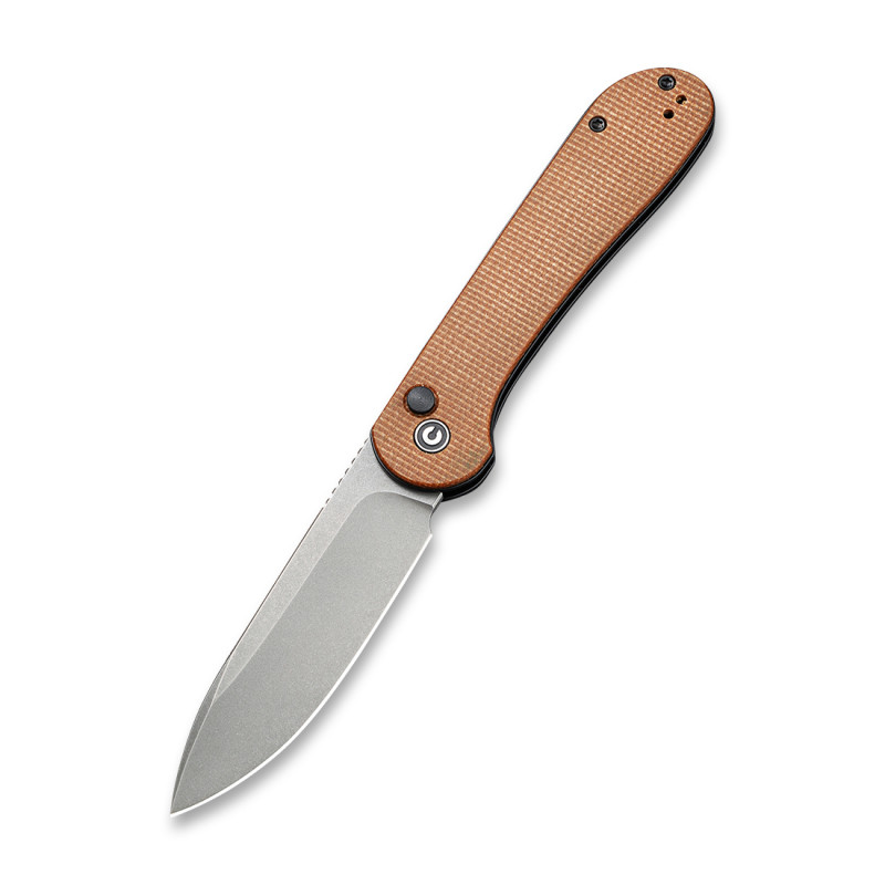 Складной нож CIVIVI Button Lock Elementum 14C28N Steel Gray Stonewashed Handle Brown Micarta