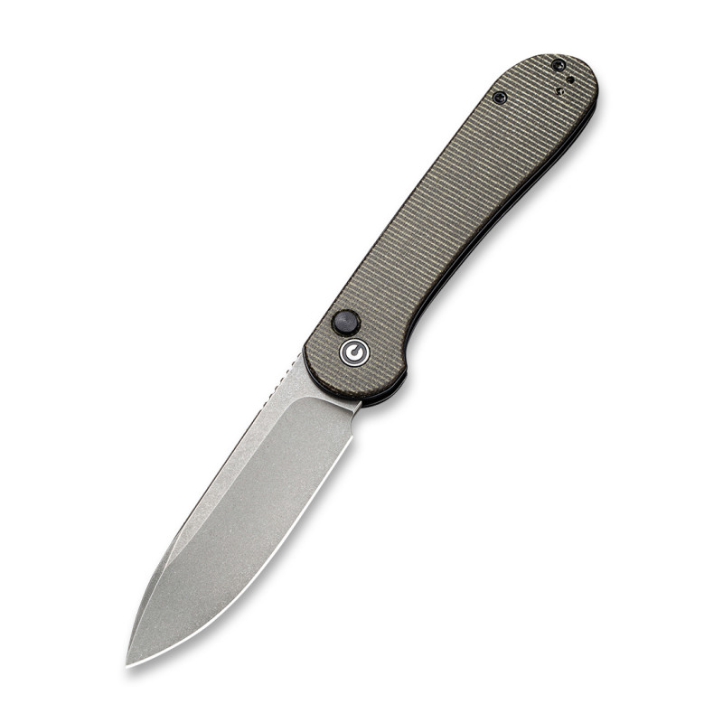 Складной нож CIVIVI Button Lock Elementum 14C28N Steel Gray Stonewashed Handle Micarta Green