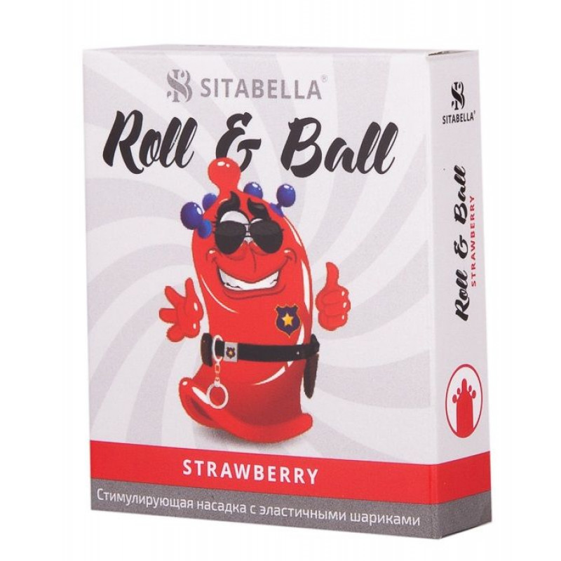 Стимулирующий презерватив-насадка Roll & Ball Strawberry