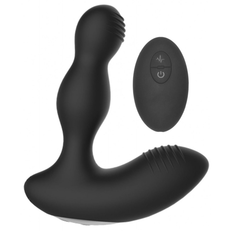 Черный массажер простаты с электростимуляцией и пультом ДУ Prostate massager