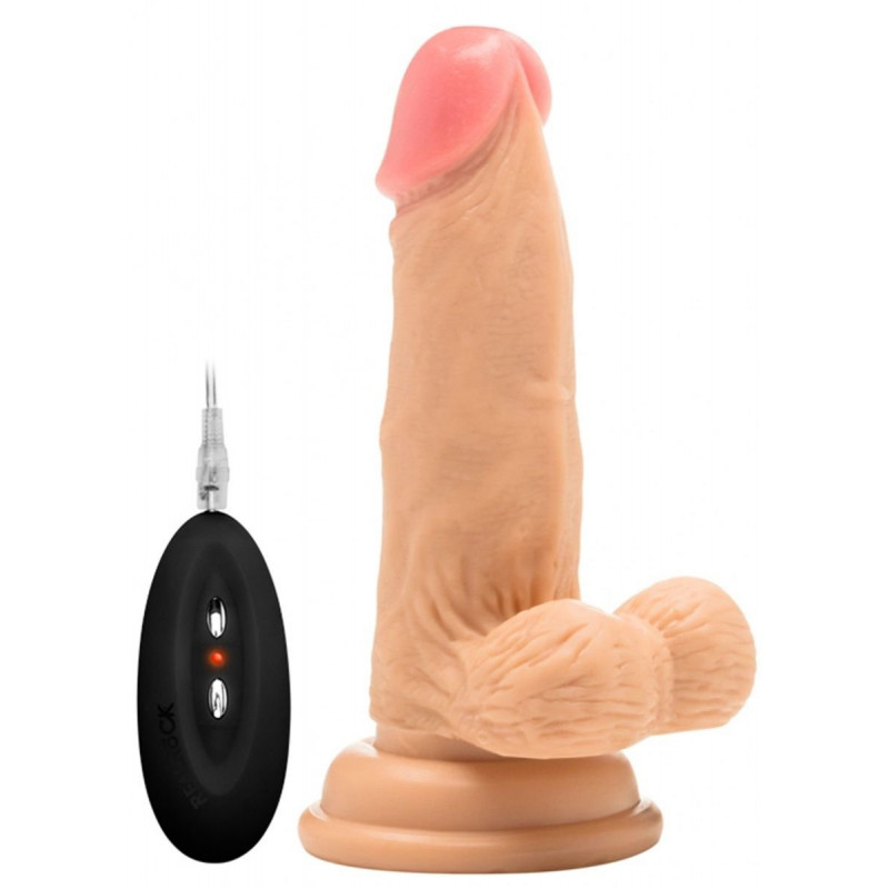 Телесный вибратор-реалистик Vibrating Realistic Cock 6  With Scrotum - 15 см.