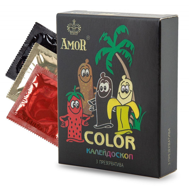 Цветные ароматизированные презервативы AMOR Color  Яркая линия  - 3 шт.