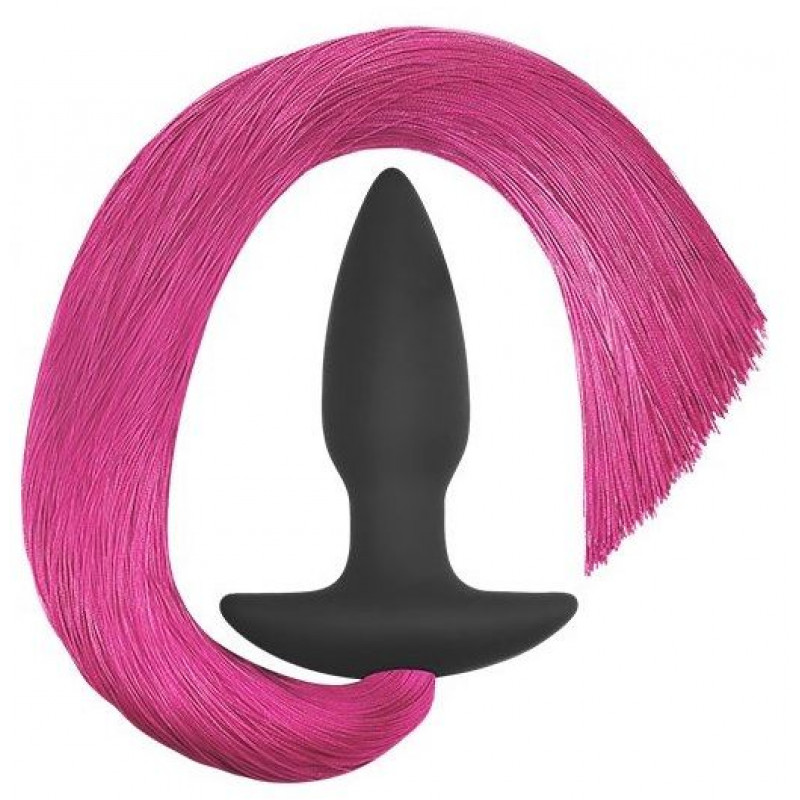 Черная анальная пробка с розовым хвостом Silicone Anal Plug with Pony Tail