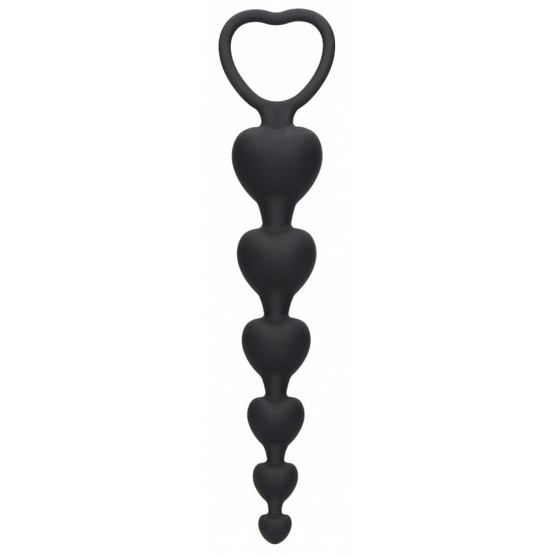 Черная анальная елочка Anal Heart Beads - 18,5 см.