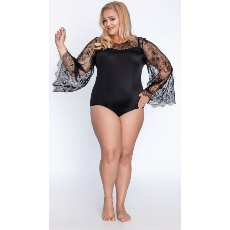 Оригинальное боди plus size с кружевными рукавами