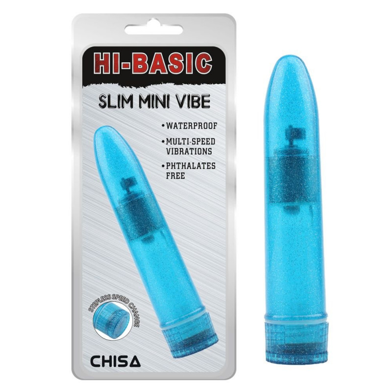 Голубой мини-вибратор Slim Mini Vibe - 13,2 см.