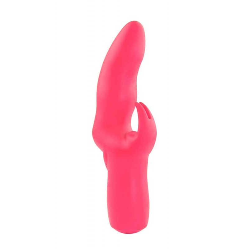 Розовый вибратор со стимулятором клитора MATES FANTASY RECHARGE VIBRATOR - 17 см.